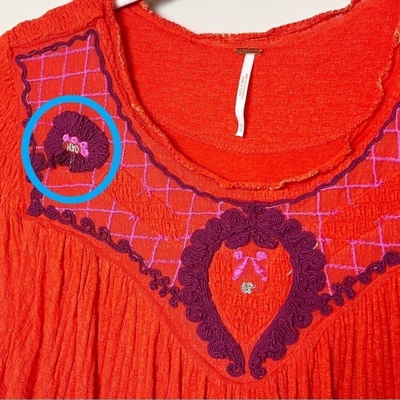 Free People Begonia Top red embroidered flowy boho blouse long sleeve bohemian - Picture 12 of 12